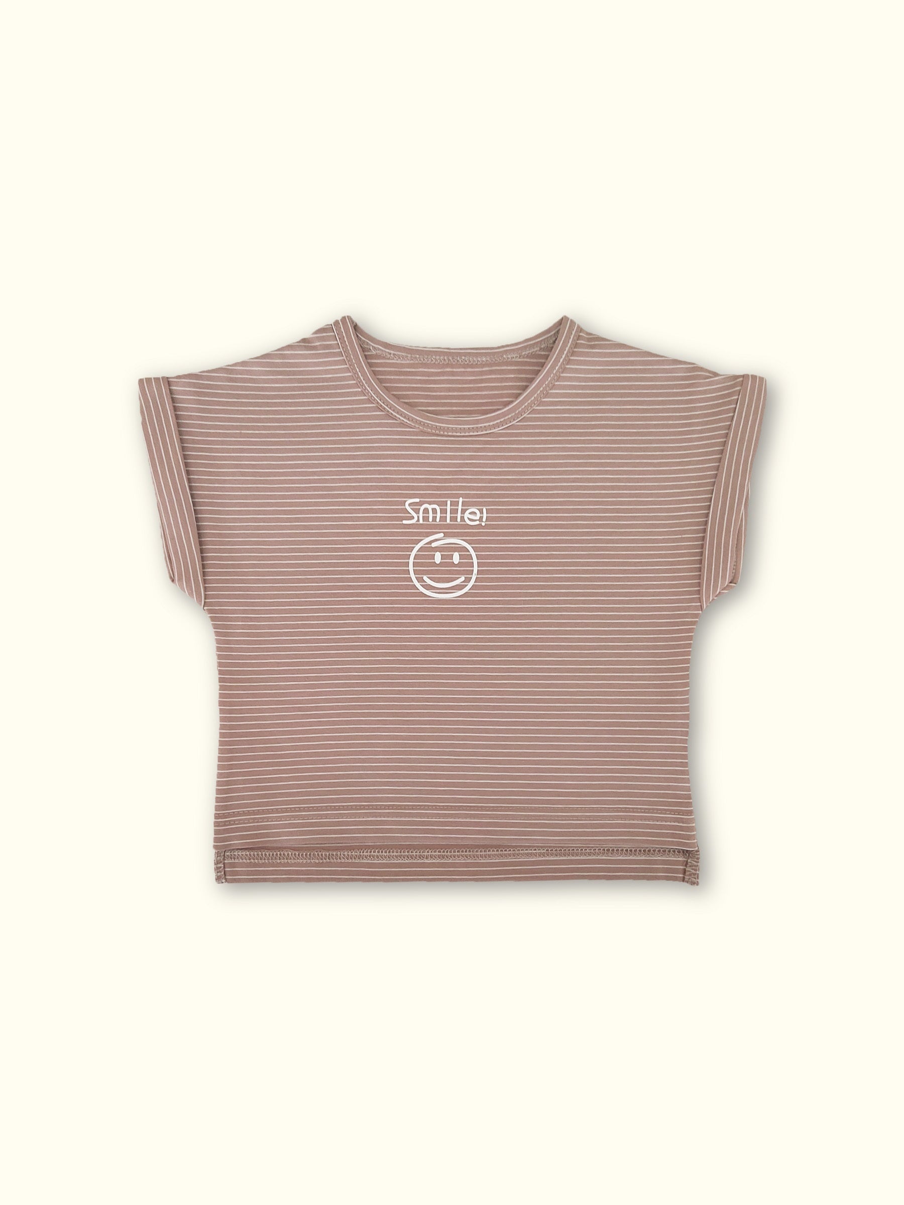 Striped Smile Print Short Sleeve Baby Cotton T Shirt