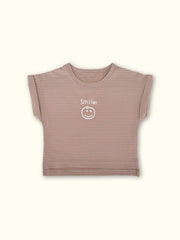 Striped Smile Print Short Sleeve Baby Cotton T Shirt
