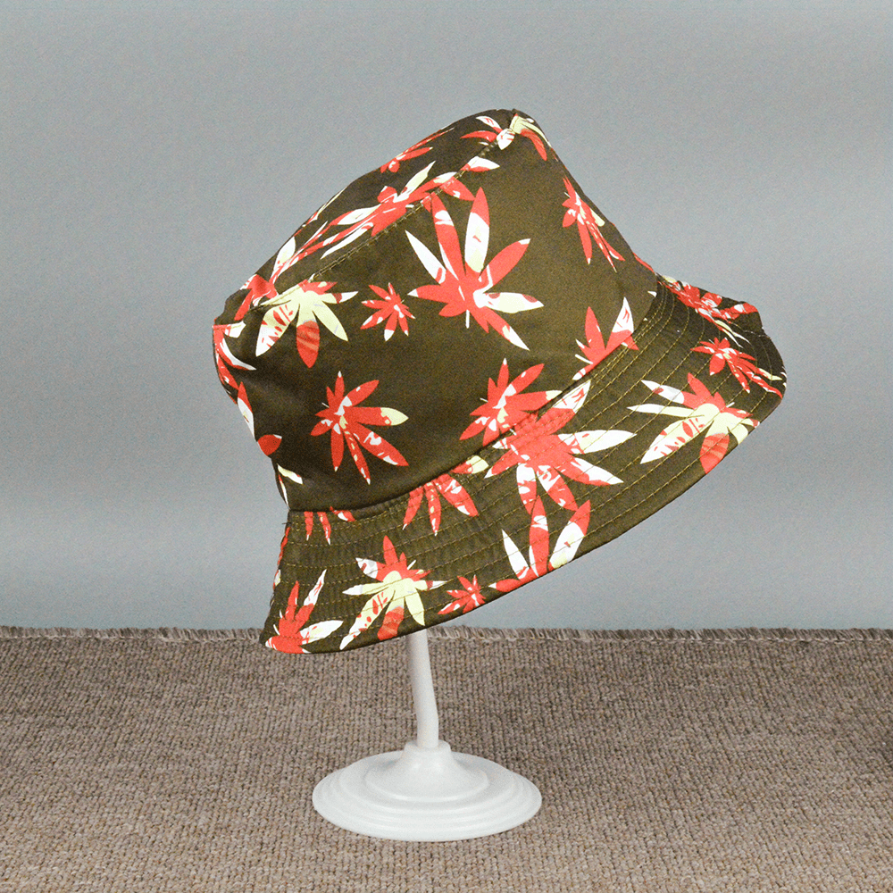 Maple Leaf Print Bucket Hat Foldable Outdoor Sun Protection Sunshade
