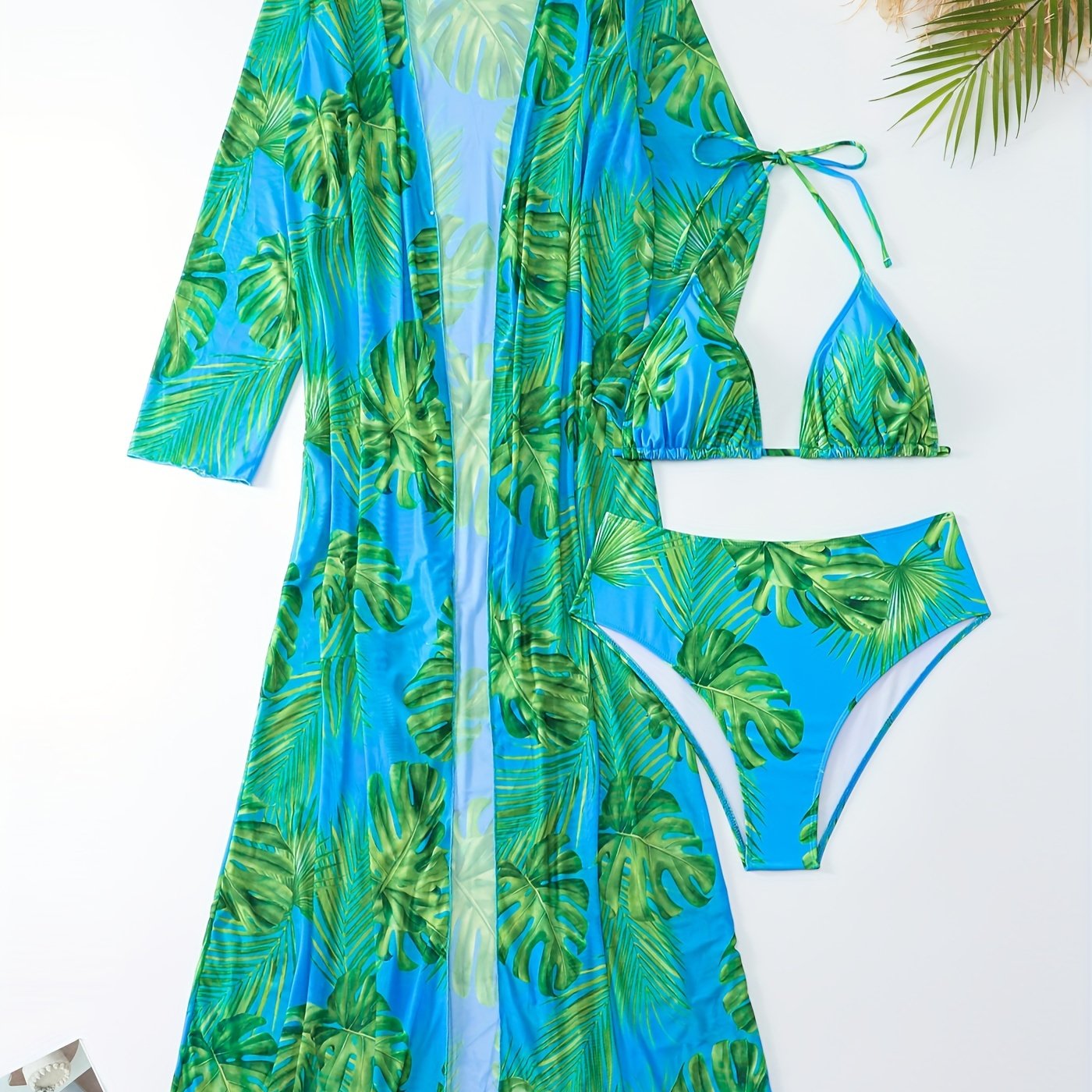 Boho Bikini Set Women's Plus Tropical Print Swimsuit Three Piece Set