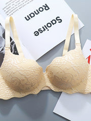 Jacquard Push Up Bra with Scallop Trim