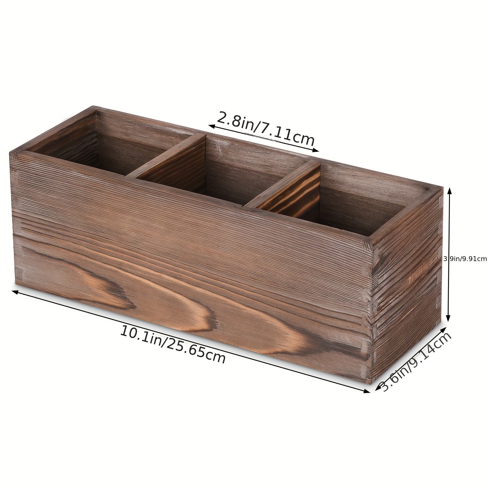 Wooden Cutlery Box with 3 Grids for Utensil Organization