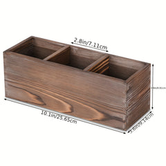 Wooden Cutlery Box with 3 Grids for Utensil Organization