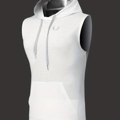 Men's Solid Hooded Sleeveless Sweatshirt Athletic Drawstring Tank Top