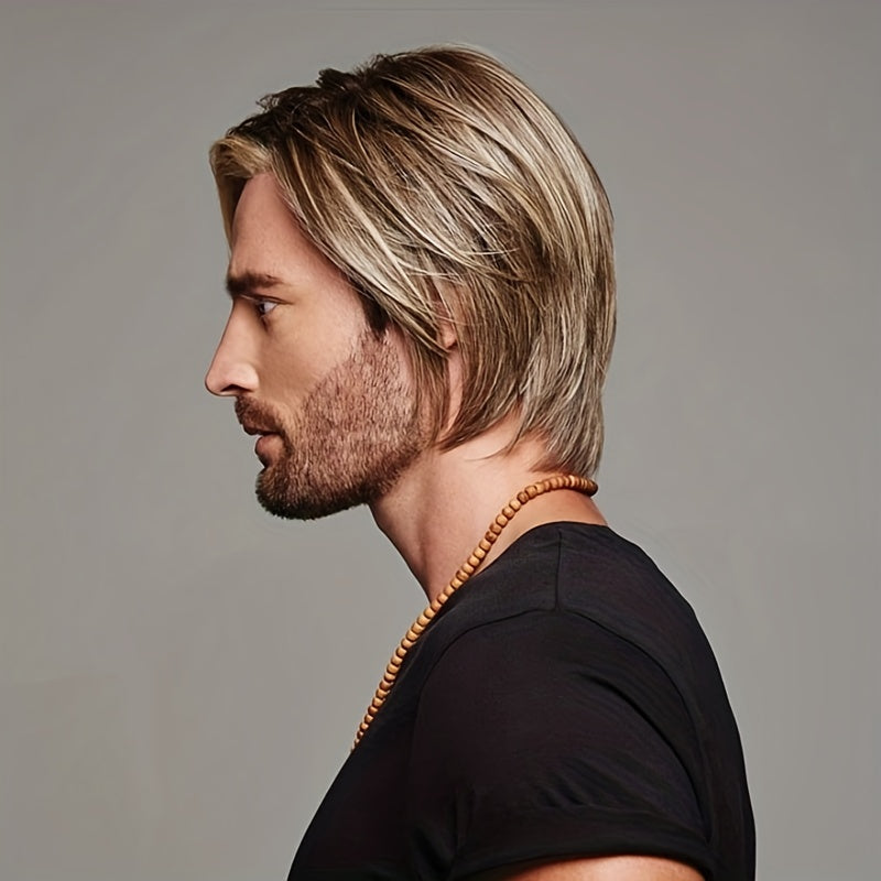Men Short Straight Wig Heat Resistant Synthetic Wig