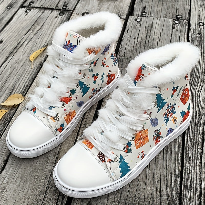 Christmas Plush Lined Thermal Skate Shoes High Top Fall Winter Keep Warm