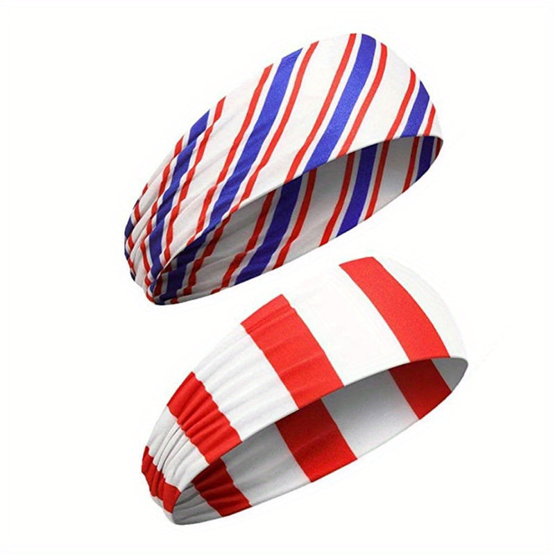 2pcs American Flag Independence Headband Elastic Sports Sweat Hair Accessories
