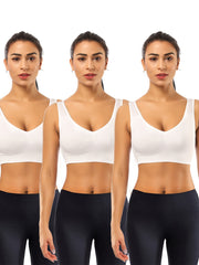 3 Pack Plus Size Sports Bra Set. Women's Plus V Neck Stretch Seamless