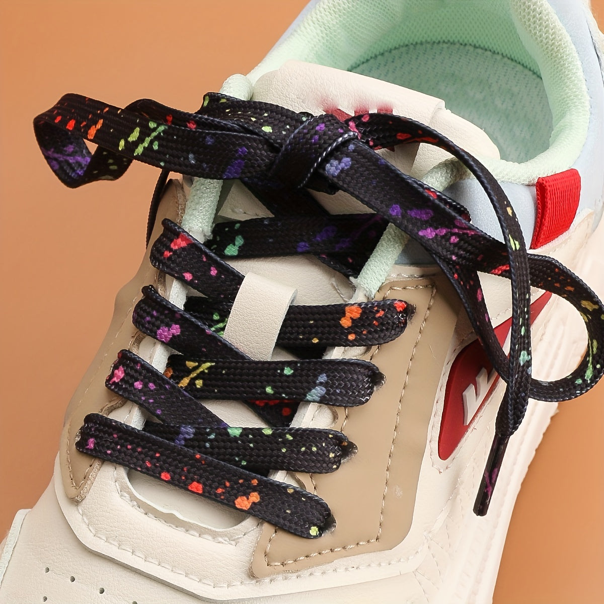 2pcs Ink Splashed Flat Shoelace For Sneakers Canvas Shoes