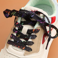 2pcs Ink Splashed Flat Shoelace For Sneakers Canvas Shoes