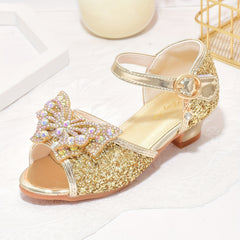 Butterfly Sequin High Heeled Sandals for Girls Lightweight Dress Shoes