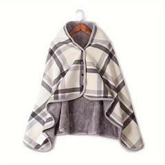 Multifunctional Shawl Blanket, Plaid Pattern Polar Fleece Wearable Blanket