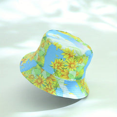 Sunflower Print Bucket Hat Reversible Sunscreen Beach Hats Fisherman Cap