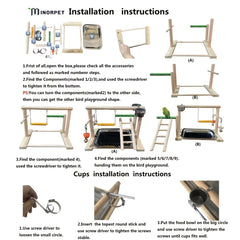 Wooden Bird Training Station with Feeding Game Swing Stairs