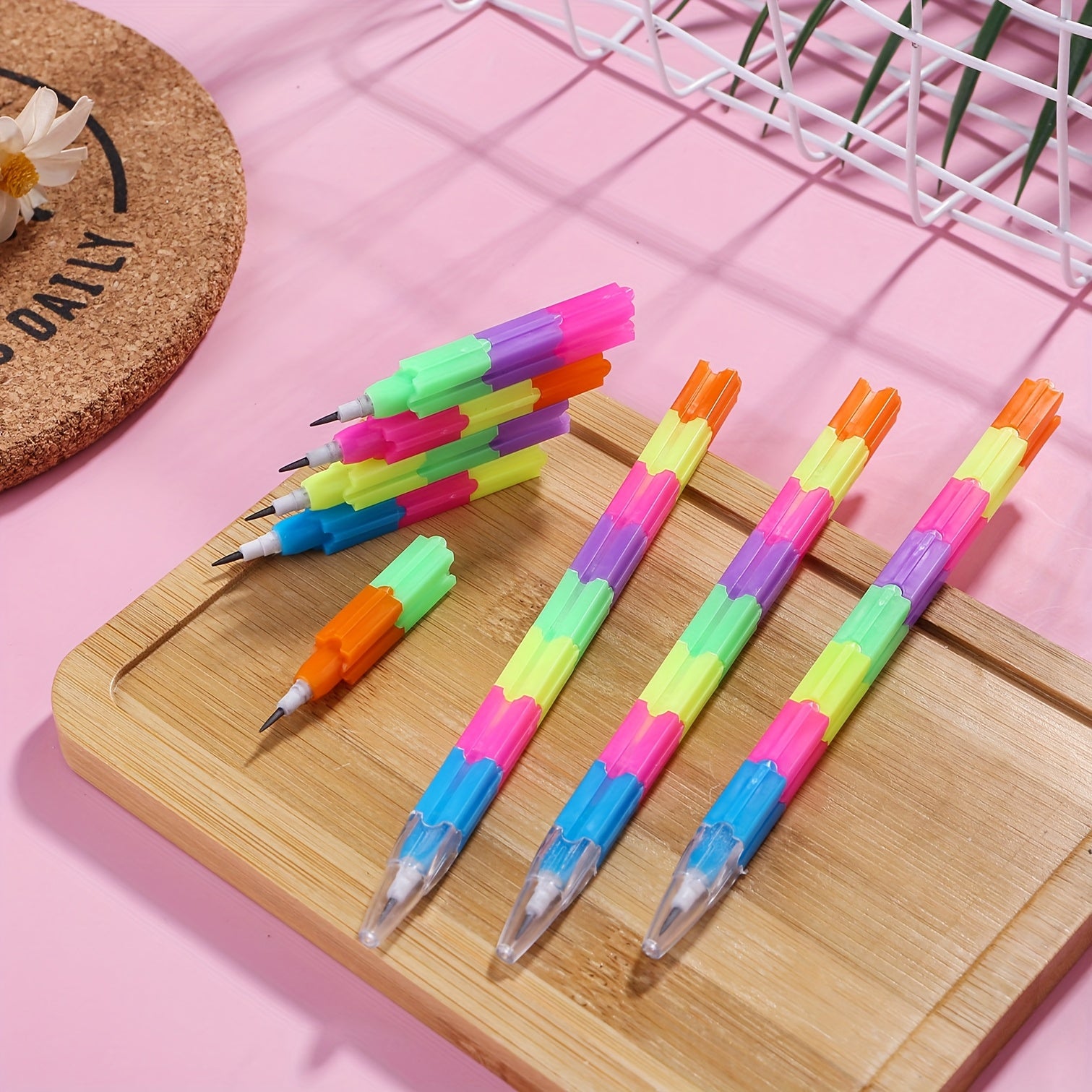 12PCS Colorful Stackable Pencil Party Favors for Kids Back to School Supplies