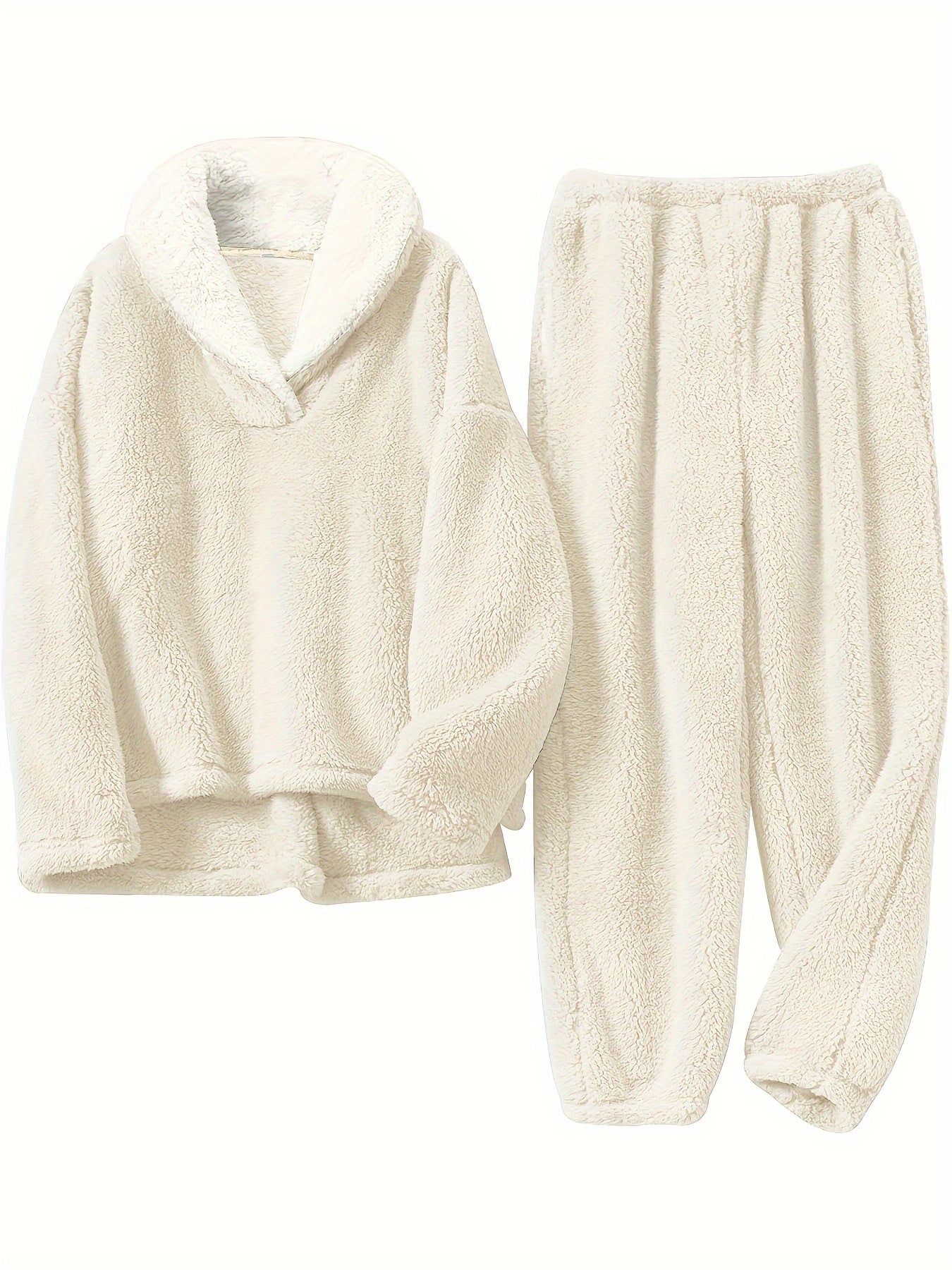 Cozy Thermal Flannel Loungewear Set Long Sleeve Top & Pants