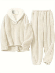 Cozy Thermal Flannel Loungewear Set Long Sleeve Top & Pants