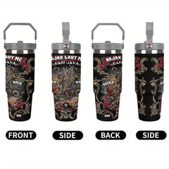 30oz Insulated Steel Tumbler Leakproof Travel Mug with Handle & Lid