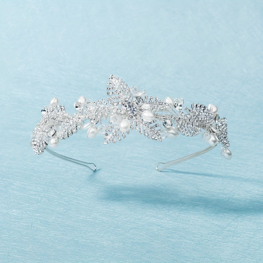 Faux Pearl Rhinestone Headband Tiara Headdress For Girls Women