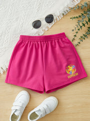Toddler Girls Smile Face Graphic Elastic Waist Casual Sports Track Shorts