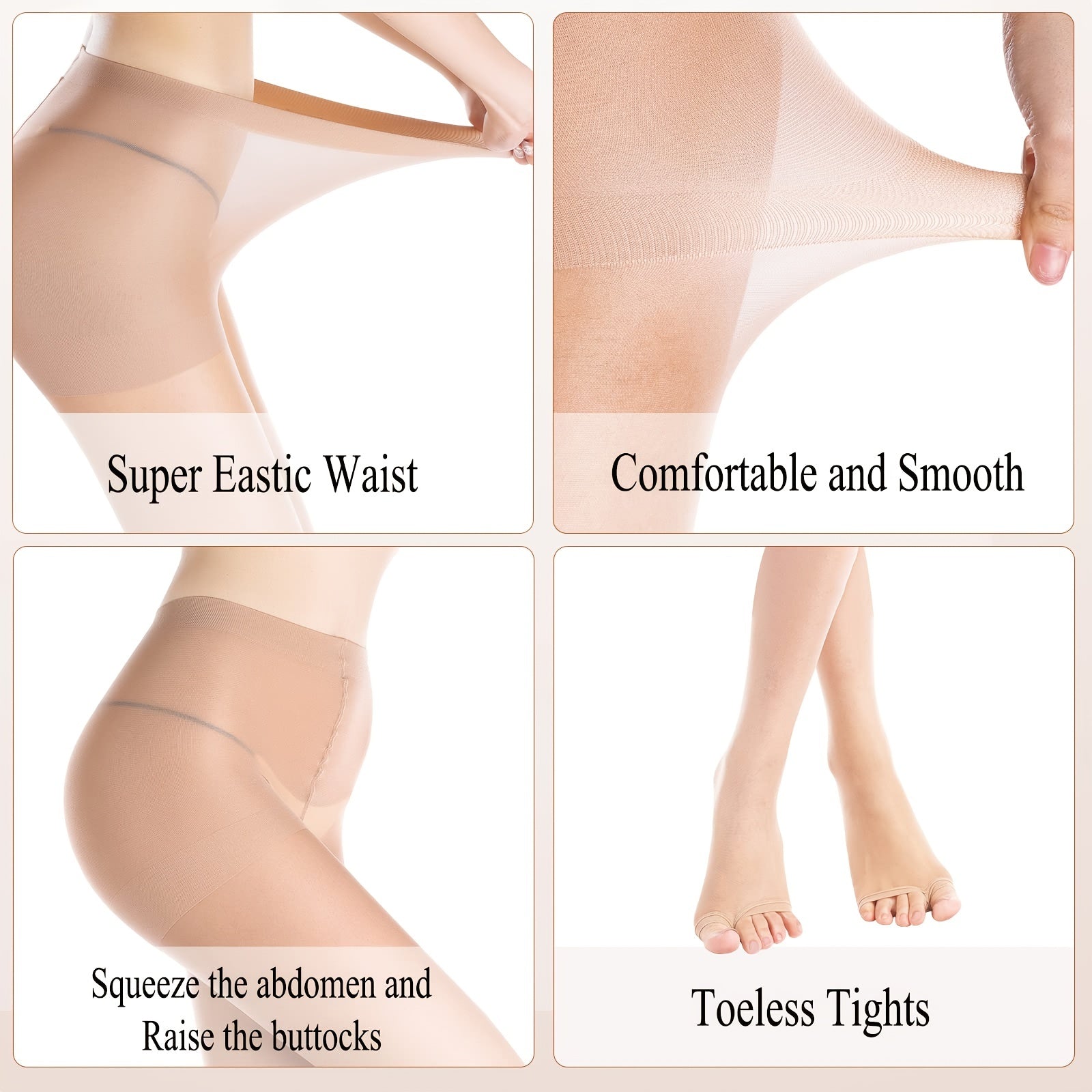 2 Pack Toeless Sheer Pantyhose High Waist Footed Pantyhose