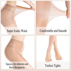 2 Pack Toeless Sheer Pantyhose High Waist Footed Pantyhose