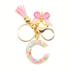 Initial Letter Keychain Butterfly Shape Pendant with Tassel Bag Ornament