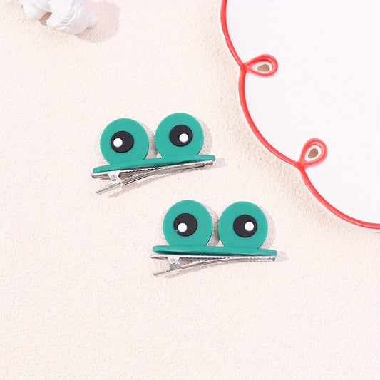 2pcs Cartoon Flog Eyes Decor Hair Clip for Girls
