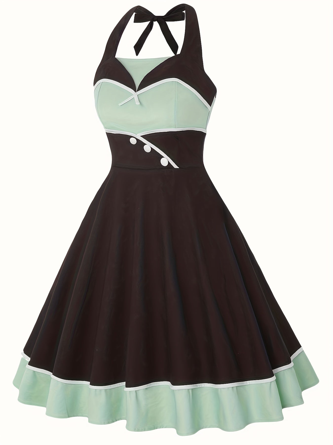 Vintage Halter Neck Backless Dress Women's Clothing