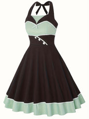 Vintage Halter Neck Backless Dress Women's Clothing