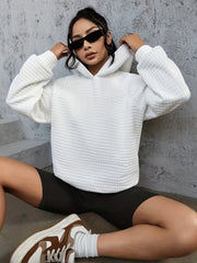 Waffle Loose Hoodie Long Sleeve Sweatshirt Women's