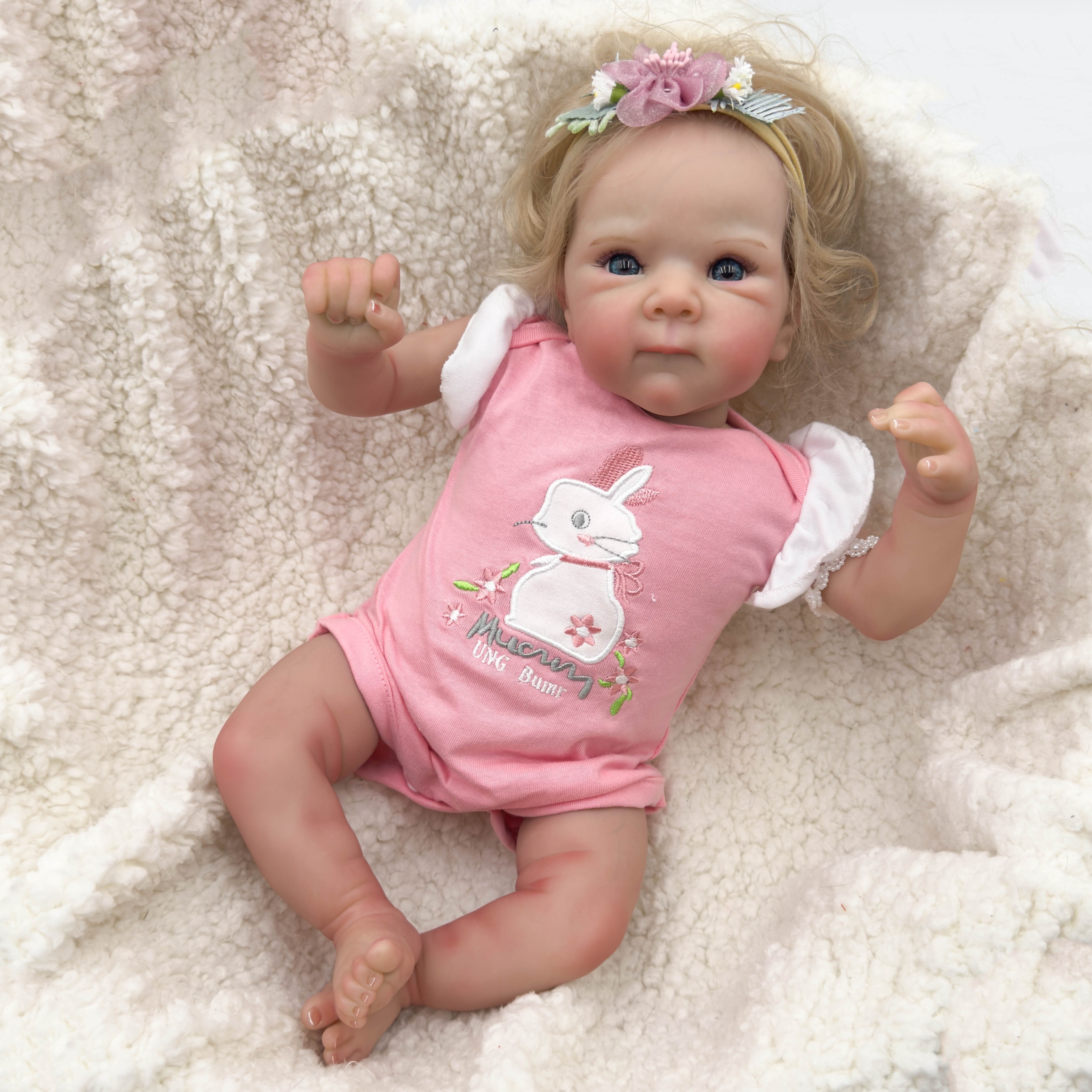18in Reborn Baby Doll Full Body Newborn Pink Layers 3D Skin Hand Root Hair Toy