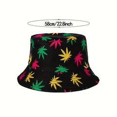 Leaf Print Casual Bucket Hat Unisex Foldable Couple Basin Hats