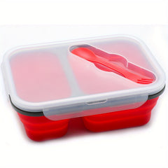 Silicone Folding Lunch Box Bento Box w/ Spoon - Large Capacity Kitchen Storage