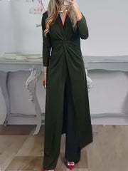 Women's Plus Size Solid Twist Front Tunic Top & Pants Set