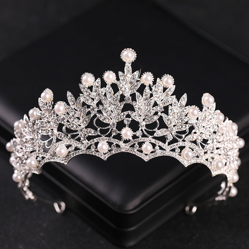 Oversize Pearl Rhinestones Leaves Bridal Tiara Wedding Classic Accessories