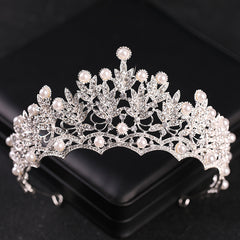 Oversize Pearl Rhinestones Leaves Bridal Tiara Wedding Classic Accessories