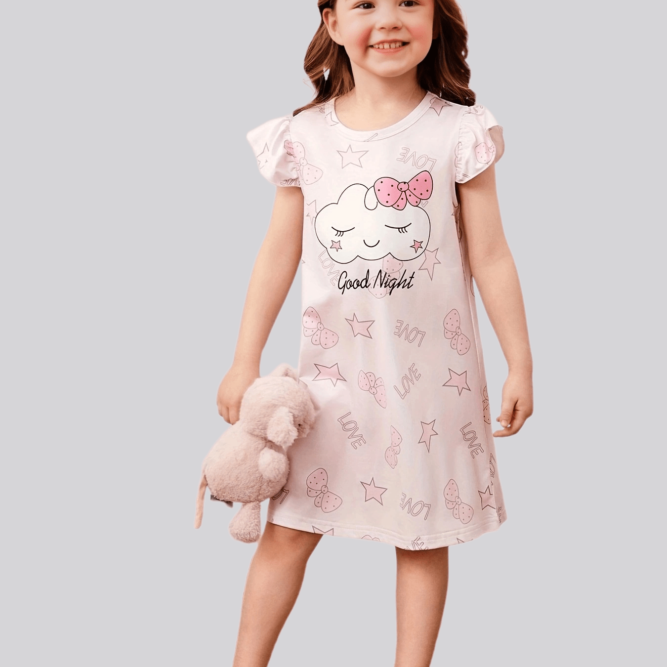 Girls Nightdress Sleeping Cloud Print Puff Sleeve Dress