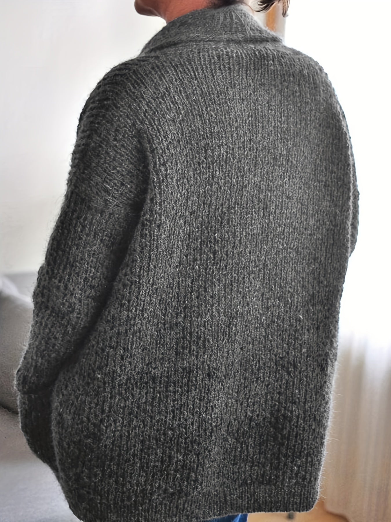 Solid Long Sleeve Shawl Collar Cardigan