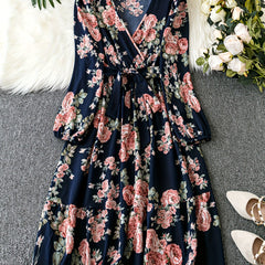 Women's Plus Floral Print Lantern Sleeve Surplice Neck Maxi Dress