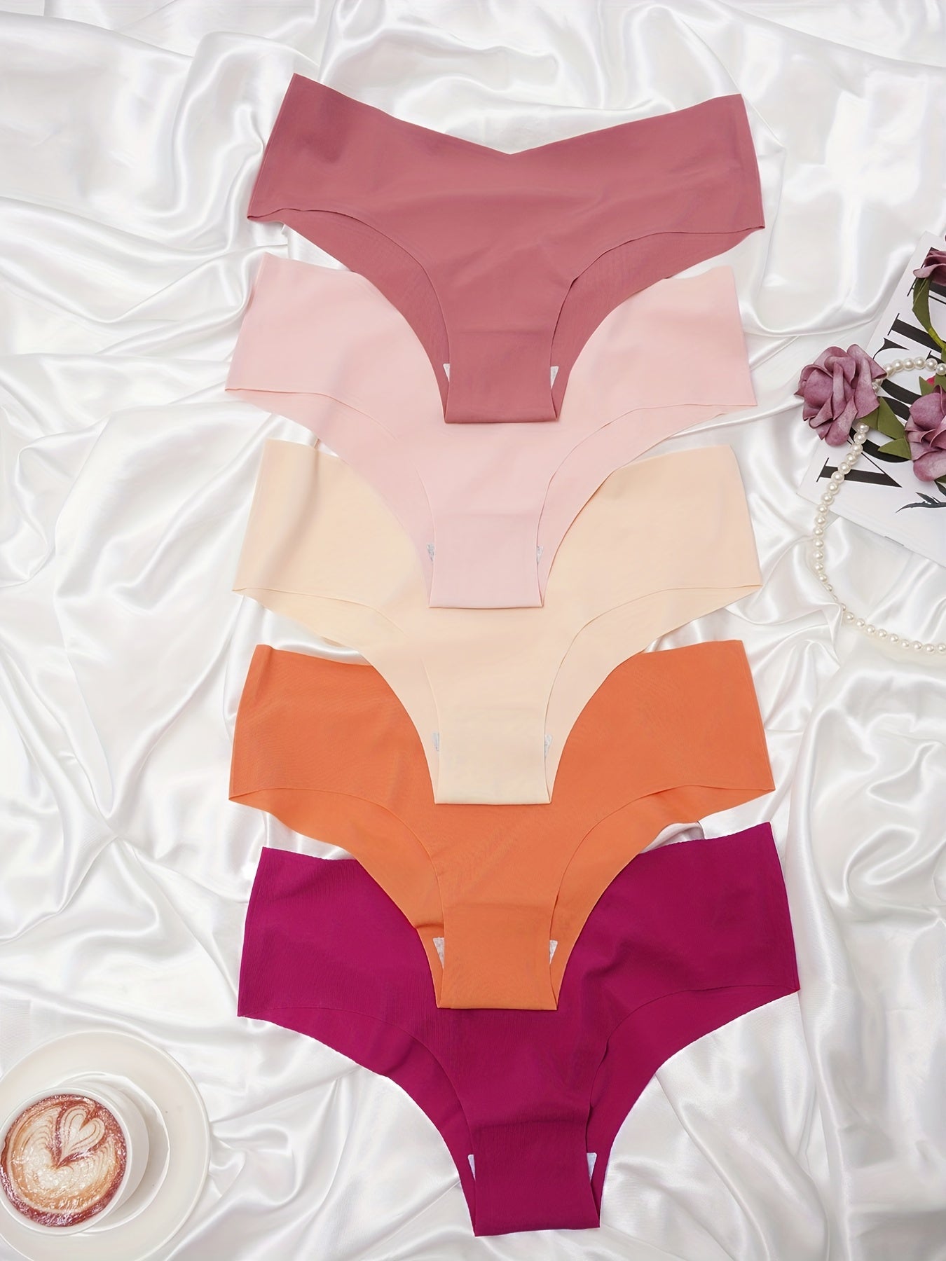 5pcs Seamless Solid Briefs Stretchy Intimates Panties Women's Lingerie