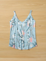 Floral Print Spaghetti Top V Neck Backless Cami Top