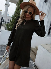 Keyhole Long Sleeve Crew Neck Dress Women's Clothing