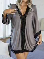 Plus Size Sexy Nightgown Long Sleeve Loungewear Robe