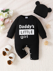 2pcs Newborn Baby Romper Long Sleeve Jumpsuit & Bear Ear Hat Set