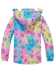 Girls Owl Tie Dye Hooded Jacket Windproof Waterproof Coat