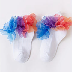 Girls Colorful Lace Trim Ankle Socks for Kids
