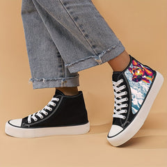 Wolf Print Chunky Canvas Sneakers High Top Skate Shoes