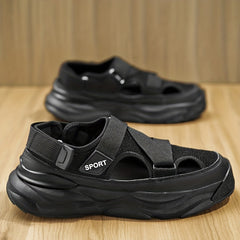 Men's Letter Print Chunky Shoes Hook Loop Platform Sandals