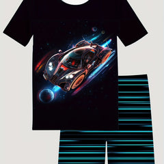 Kids Cartoon Sports Car Print Pajama Set